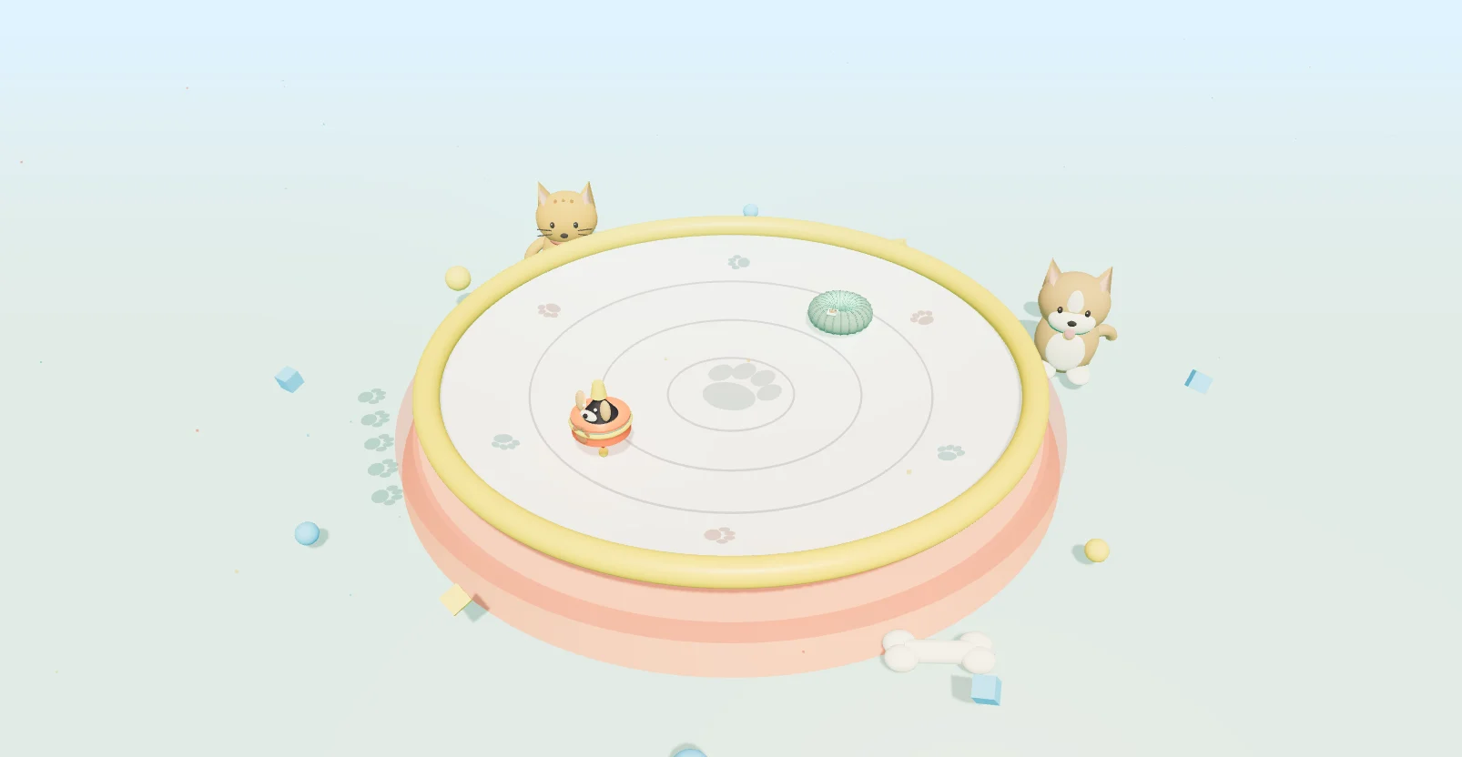 A lineup of pet-themed spinning toys for Pet Spin Arena